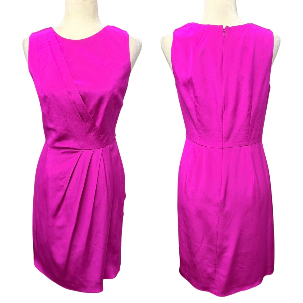 Shoshanna Dress Women 6 Magenta Pink Silk Asymmetrical Pleated Cocktail‎ Office